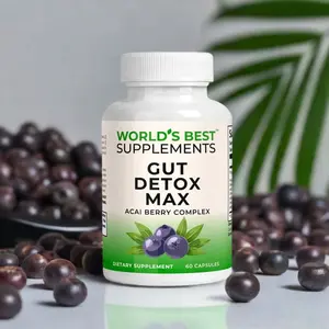 Gut Detox Max with Acai Berry | 60 Capsules | Natural Dietary Supplement Healthcare Fitness Edible Fiber
