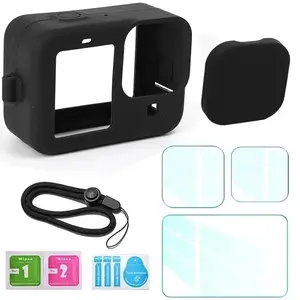 For GoPro Hero 12 11 10 9 Silicone Case Protective Sleeve Lanyard Tempered Glass Screen Protector Lens Cap For GoPro12 Pro11 10 Accessories