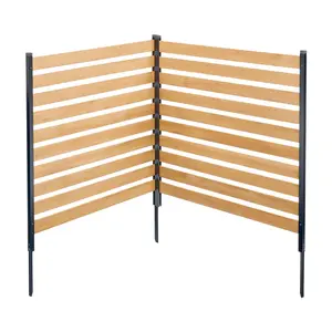 VEVOR Wood Privacy Fence, 38" W x 42" L, 2-Panel Slatted Air Conditioner Fence Screen, Pool Equipment Enclosure with Metal Stakes, Easy DIY Installation, Outdoor Trash Can Hider for Garden Decoration