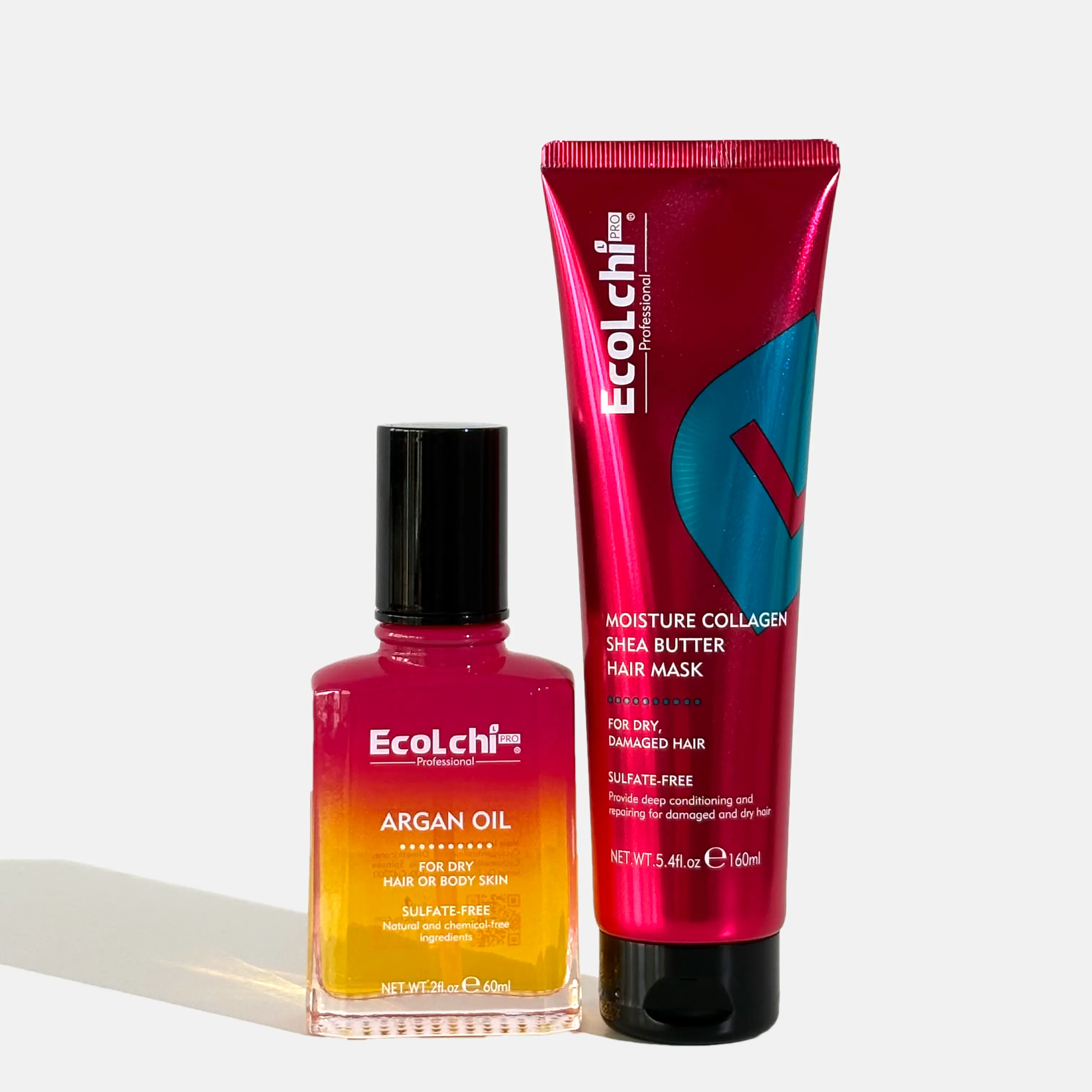 ECOLCHIPRO Collagen Hair Mask & Argan Oil Set - 160ml Moisturizing Hair Treatment with Shea Butter for Dry Damaged Hair - Salon-Quality Formula
