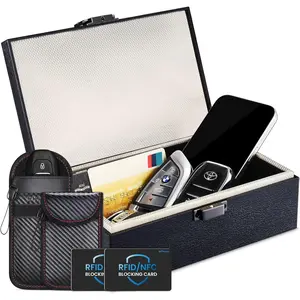 WHonor Faraday Box, RFID Key Fob Protector, 8.0" x 5.2" x 2.8" Anti-Theft Signal Blocking Shielding Cage with Faraday Pouch 2 Pack