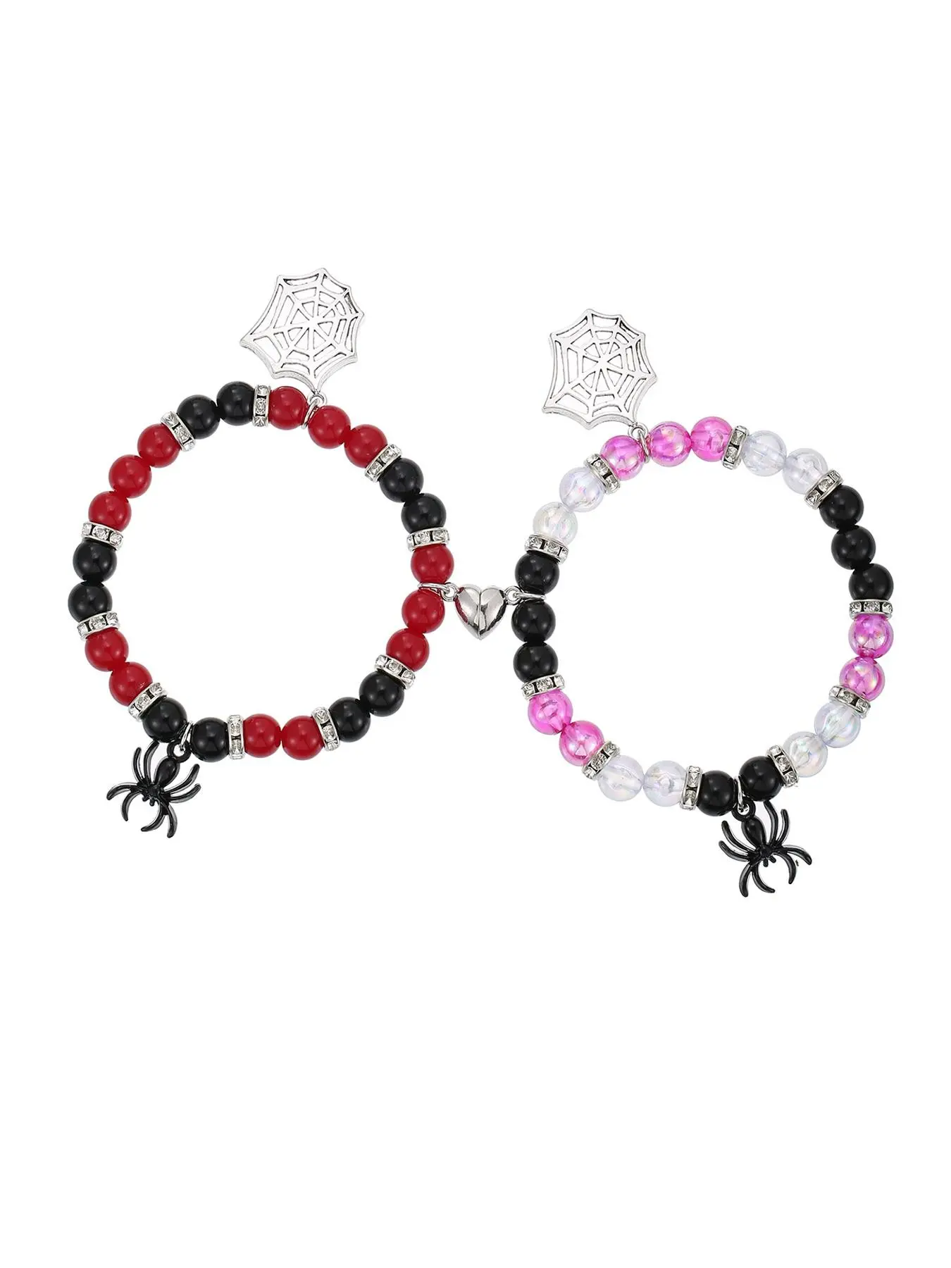 2 Piece Couple Bracelet Set, Heart Magnetic Clasp, Spider Pendant, Friendship Gift, Attractive Design, Perfect for Couples, Matching Bracelet, Couples Bracelets