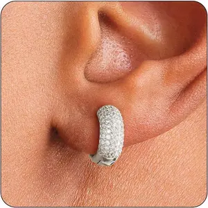 Gold Hoop Earrings Cubic Zirconia Cartilage Mens Huggie Earrings 14K Plated Silver Hypoallergenic Trunky Hoop Earrings Men