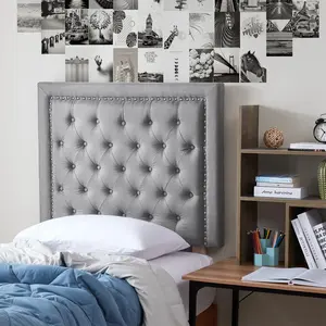 Tavira Allure Dorm Headboard - Tufted Rivet - Linen Gray