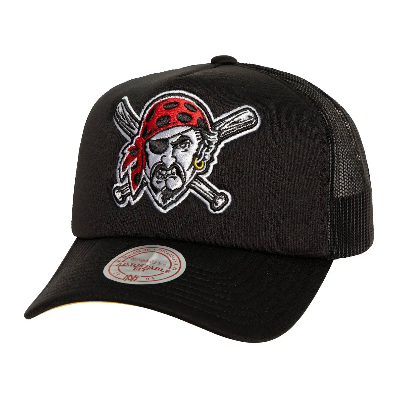 Pittsburgh Pirates Black Cooperstown Evergreen Trucker Adjustable Hat MLB Throwback Cap Fan Gear Mitchell & Ness