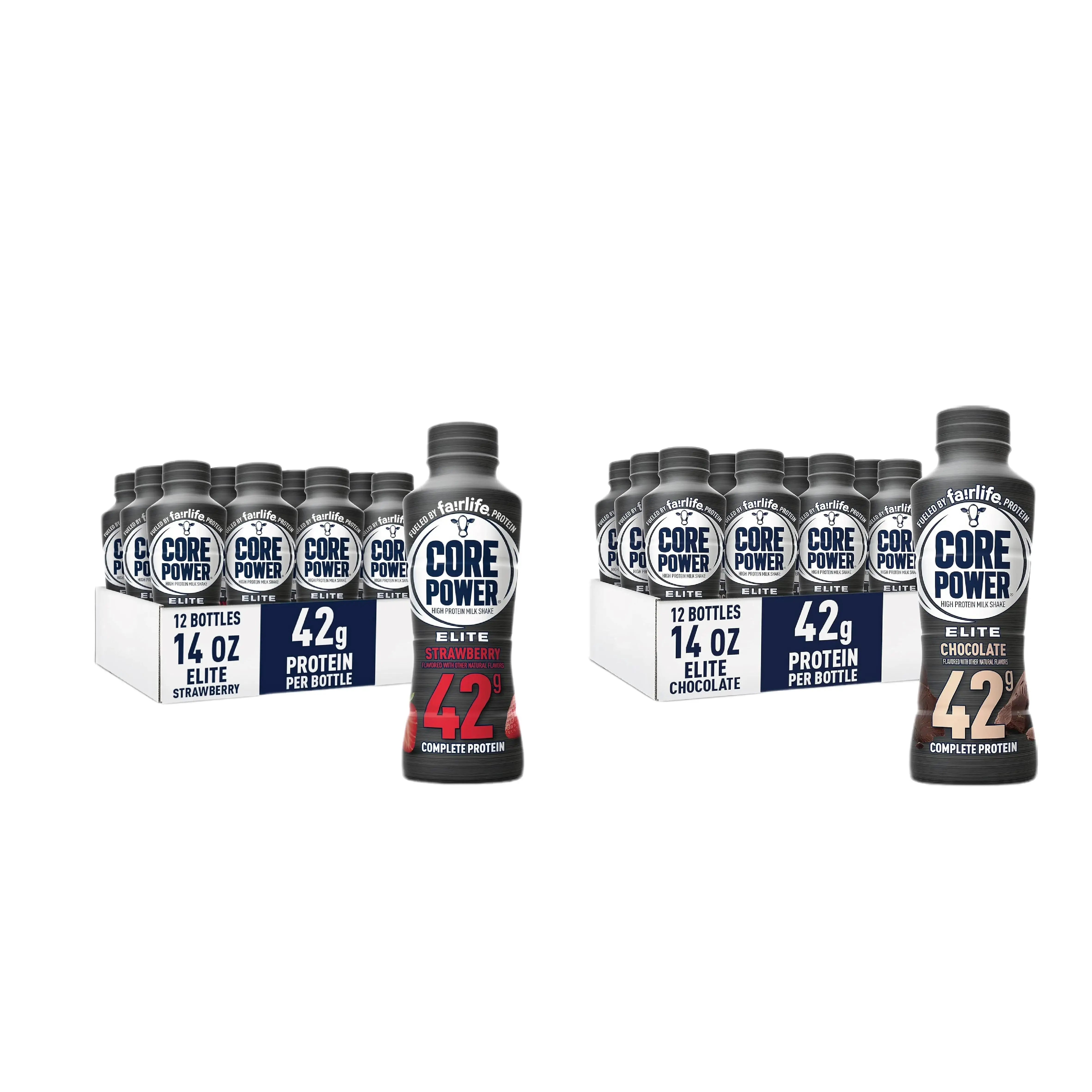 Core Power Fairlife Elite 42g High Protein Milk Shake Bottle, Ready To Drink for Workout Recovery, kosher, Liquid, Strawberry 12 Packs, Vanilla 12Packs