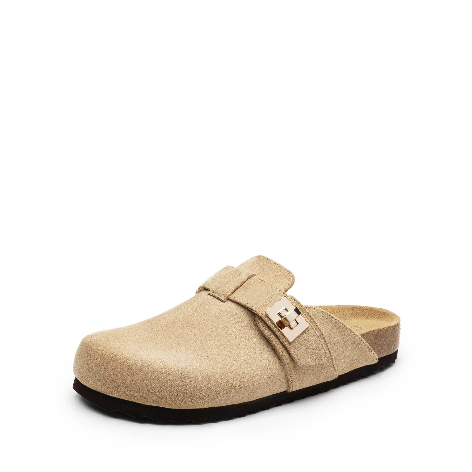 DREAM PAIRS Women's Faux Suede Soft Slip-In Buckle Clogs - Slip-On Mules with Cork Footbed, Arch Support for Work Walking, Soft Clogs, Buckle Clog Clogs