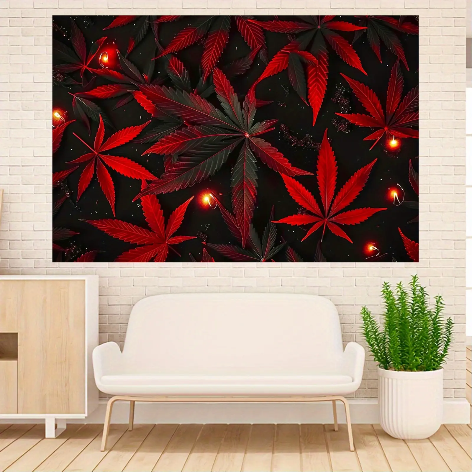 Red & Black Leaf Tapestry | Wall Hanging for Hippie Aesthetic, Housewarming, Anniversary, General