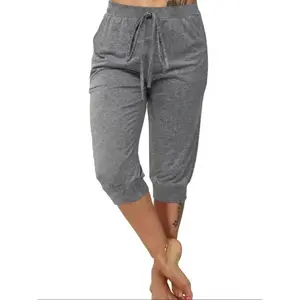 Plus-size women’s solid-color cropped pants, loose and comfortable pajamas, suitable for daily home wear, all-season women’s pajamas GARMENTARY
