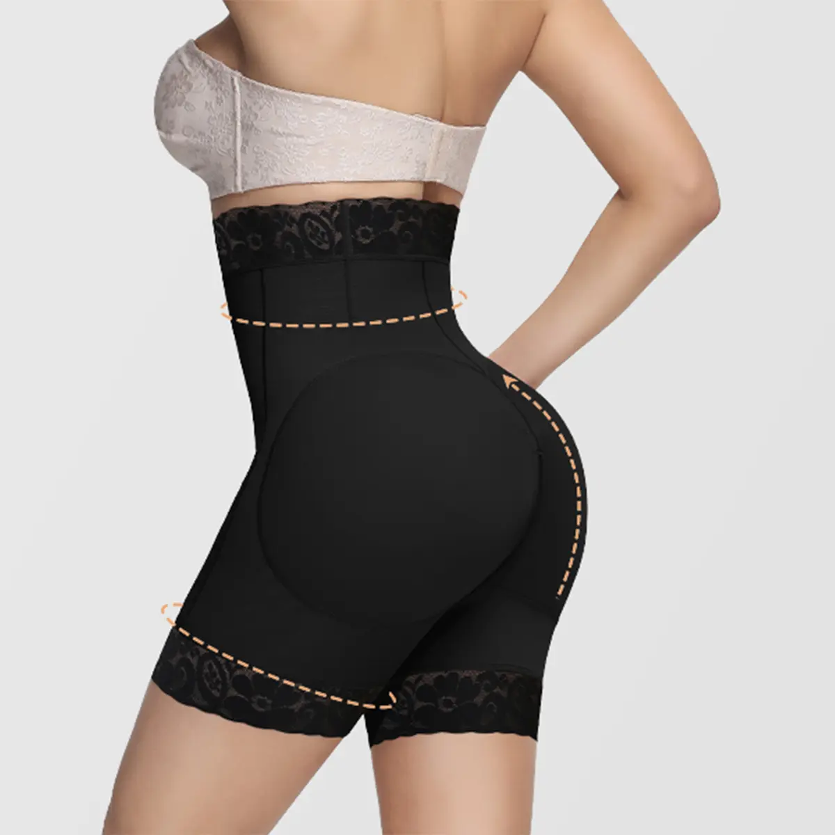 Curvy Shapewear for Women, Solid High Waist Body Shaper Shorts with Curve Hugging Compression, Tummy Control & Zip Crotch, Faja Body Shaper