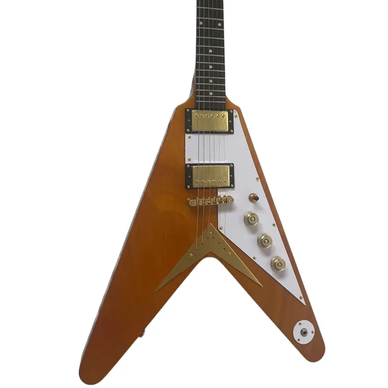 Flying V Shape 6-String Electric Guitar Set with Mahogany Body, Gold Guitars & Gear Accessories Flying V Shape 6-String Electric Guitar Set with Mahogany Body, Gold Guitars & Gear Accessories