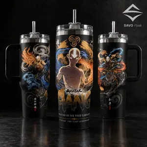 Avatar The Last Airbender Aang Tumbler 20oz 40oz with Handle and Straw, Anime Avatar State Insulated Travel Mug Stainless Steel Water Bottle, Cute Anime Fan Merch Birthday Christmas Gift for Men Women