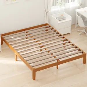 Solid Wood Bed Frame, Bed Base with Wood Slat Support, Sturdy & Stylish Design, No Box Spring Needed, Easy Assembly, 12 in Natural Pine