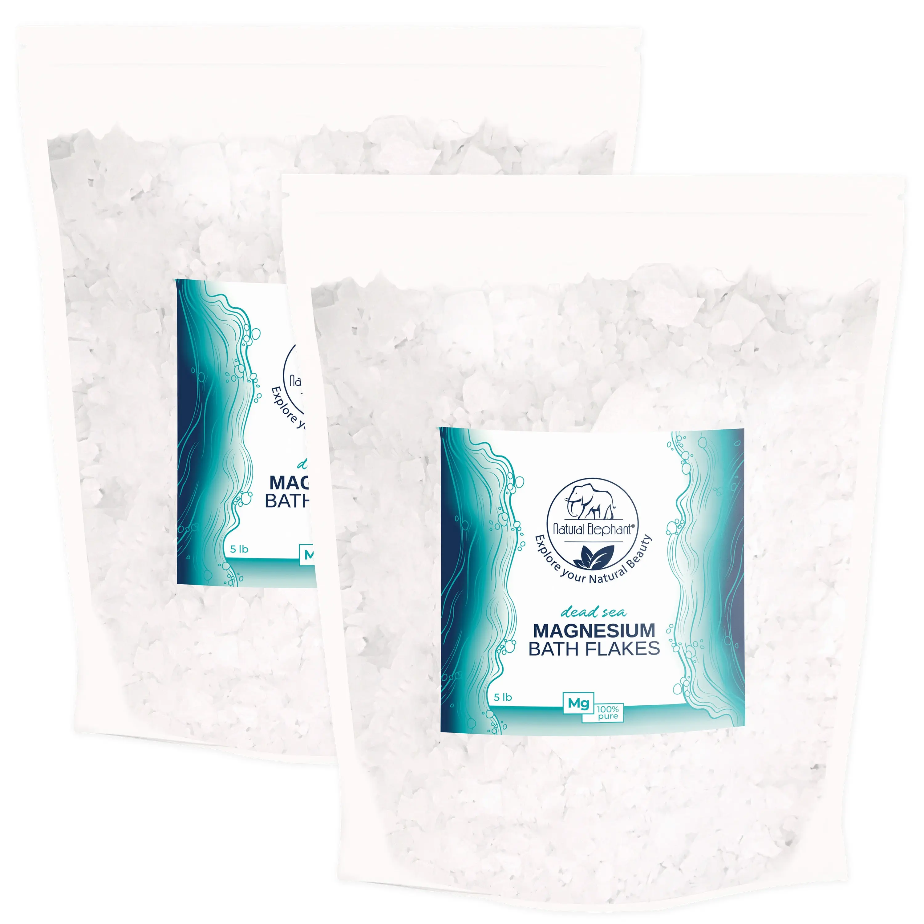 Natural Elephant Magnesium Bath Flakes 10lb (2 Pack of 5lbs) - Soothes Muscle Aches, Reduces Stress & Anxiety, Promotes Relaxation for Bath and Foot Soaks