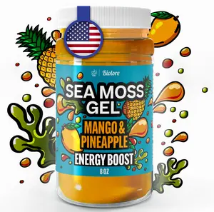 Biolore Sea Moss Mango-Pineapple Flavor 8oz Sea Moss Gel - Rich in Minerals, Proteins & Vitamins - Vegan Health Supplement Made in USA Natural
