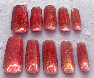 Custom Handmade Nail Art Decoration Set, Golden Love Red Jelly & Gold Foil Glitter for Glowing Looks, Custom Handmade Nails