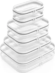 6 Pack Clear Hard Shell Zipper Cases, Crush-Resistant Waterproof Dustproof PVC Storage Bags, Double Zipper Travel Organizer for Makeup Brushes, Cosmetics, Toiletries, Beads, Small Items (2 Small,2 Medium,2 Large), Mother's Day Gifts for Women Her