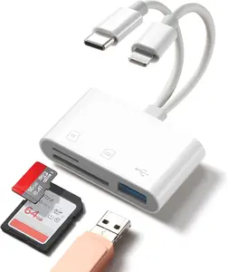 SD Card Reader for iPhone Android, Memory Card Reader Built-in Dual iOS & USB C Connector Card Reader with USB-A/SD/MicroSD 3 Slots, No Application Required Plug and Play
