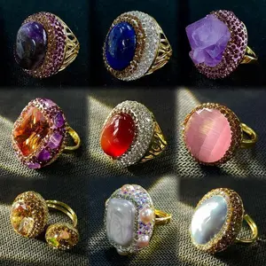 Natural Crystal Stone Rings Precious Oval Shaped Gemstone Jewelry For Women Anniversary Birthday Wedding Gift