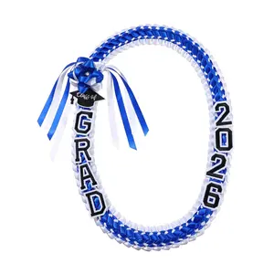 Graduation Leis Class of 2025 Grad Handmade Ribbon Lei Double Braided Ribbon Necklace with Grad Letters,47.2Inch Party Supplies
