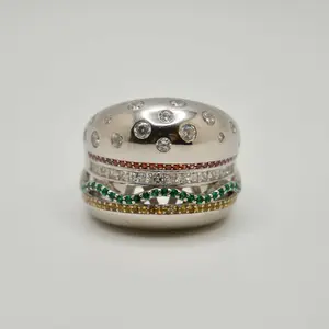 18K White Gold Plated Hamburger or Veggie Burger Ring