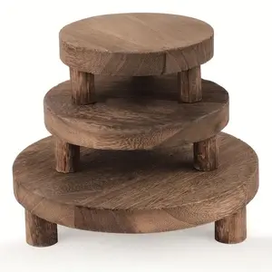 3 Piece Rustic Wooden Display Stands, Multi-Functional Cake Stand & Base, Perfect for Farmhouse Decor, Easter, Valentine's Day, New Year Setup