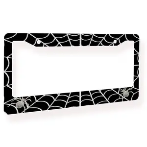 Goth Aluminum Spider Web License Plate Frame, 2-Hole Car Registration Plate Holder with Screws, 12.3x6.3 in Automotive Body & Frame Accessory Cover, License Plate Frames