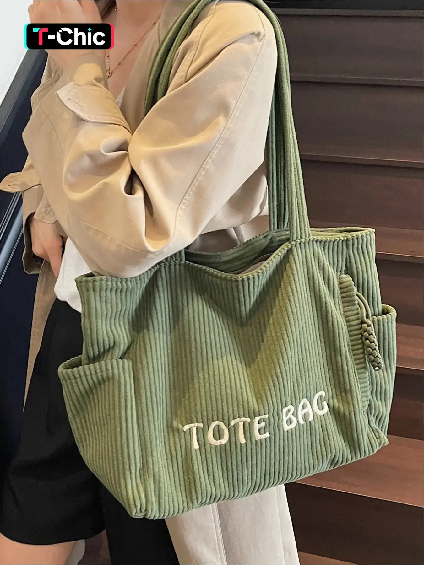 Corduroy canvas versatile shoulder bag 2025 new large capacity commuter tote bag, Canvas Tote Bags, with zipper closure suitable for workplace campus commuting shopping leisure travel daily accessories, Casual Trendy Bag, Tote Handbag, Totes Bag