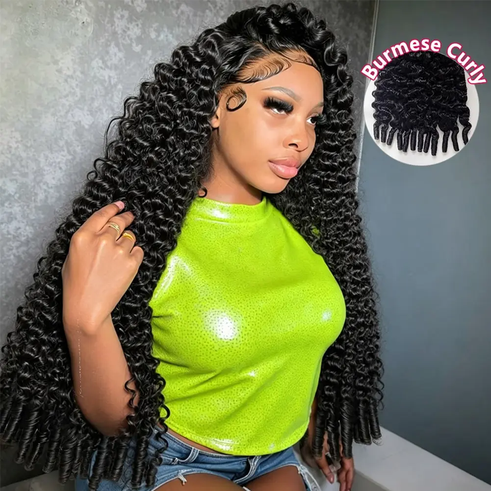 Burmese Curly Human Hair Wigs Brazilian Remy Hair 13X6 Hd Transparent Lace Front Wig Deep Wave 13x4 Lace Frontal Human Hair Wigs For Women Natural Color Raw Human Hair 180% Density