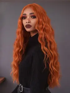 Ginger Orange Synthetic Lace Front Wigs Body Wave Natural Density Preplucked Hairline 13x4 HD Transparent Lace Wig Lace Frontal Wigs for Party Christmas Halloween 32 Inch
