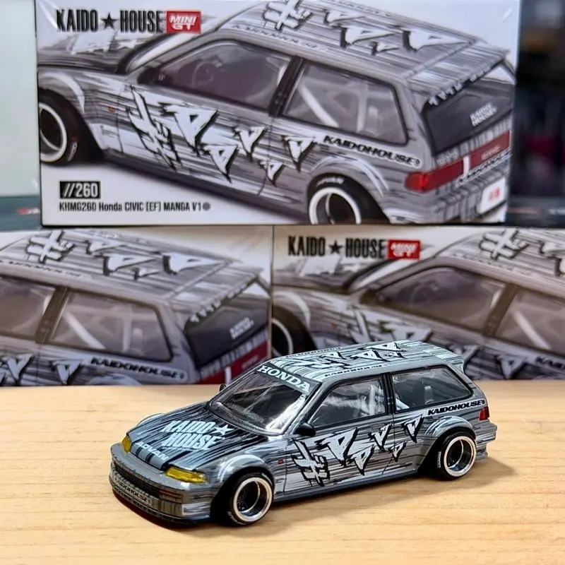 MINI GT x KAIDO HOUSE HONDA CIVIC EF KAIDO MANGA V1 1/64 DIECAST SILVER,NEW.