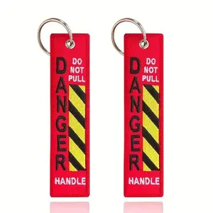 Double Sided Embroidery Warning Line Keychain, 1 Count Car Interior Decoration, Motorcycle Car Keychain, Bag Pendant Accessories, Keychain Parking Key