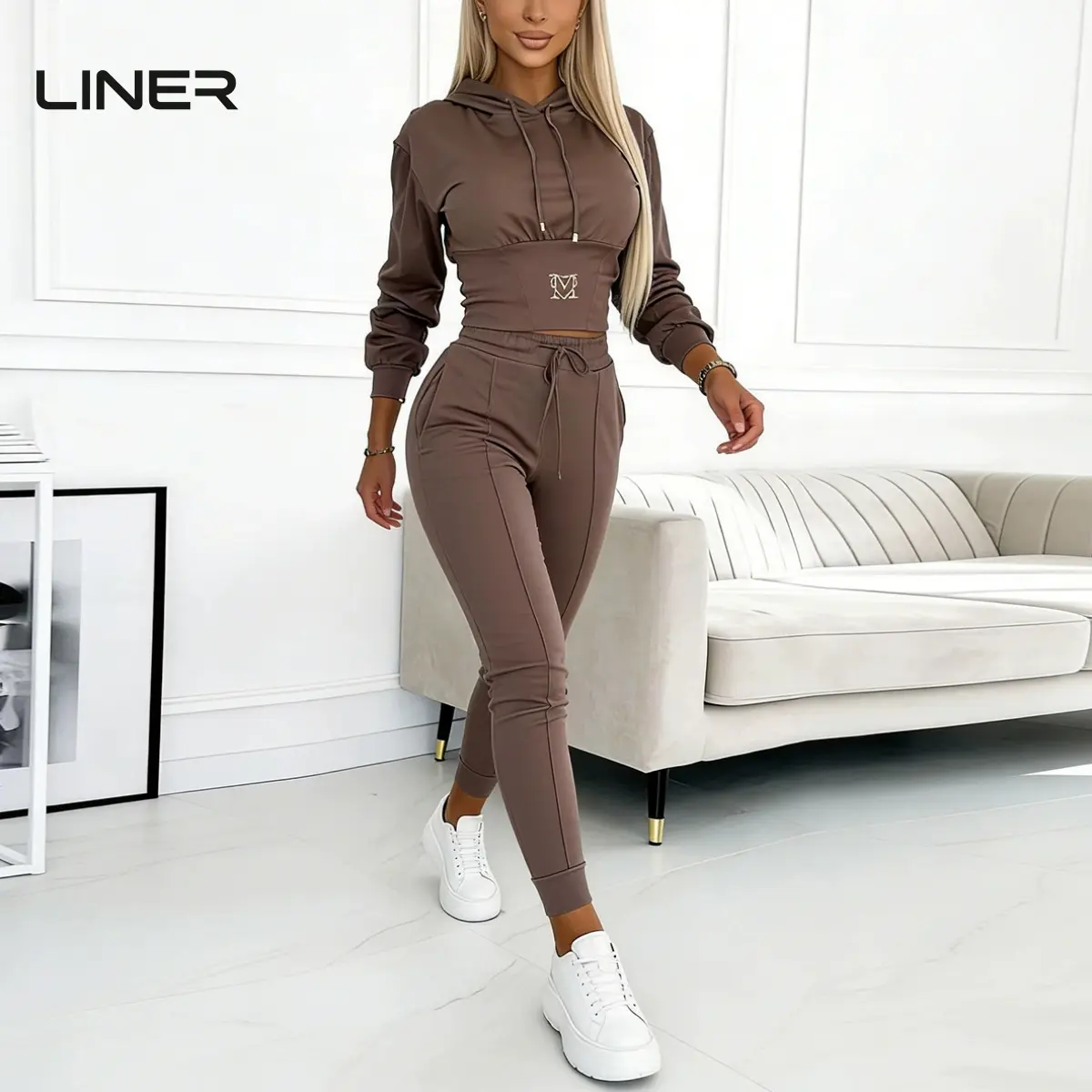 comfortable,2026 New Autumn Winter Hooded Tracksuit with Waist Cinch Top and Pants Set Casual Sports Outfit