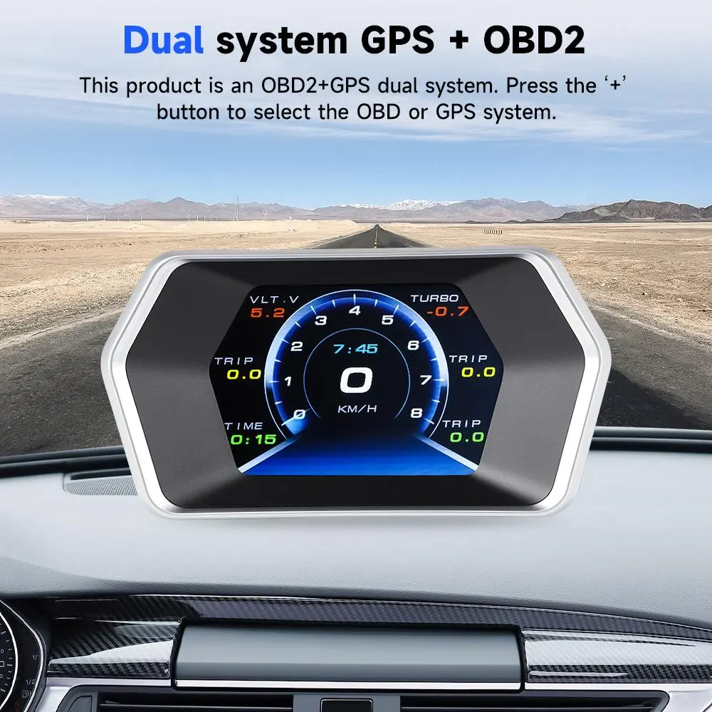 [Summervibes] OBD2+GPS 3" Screen Head-Up Digital Dashboard Speedometer for Post 2008 OBD2 Vehicles, Multifunction LCD Display with KM/H & MPH Support, Speed Alarm Gauge