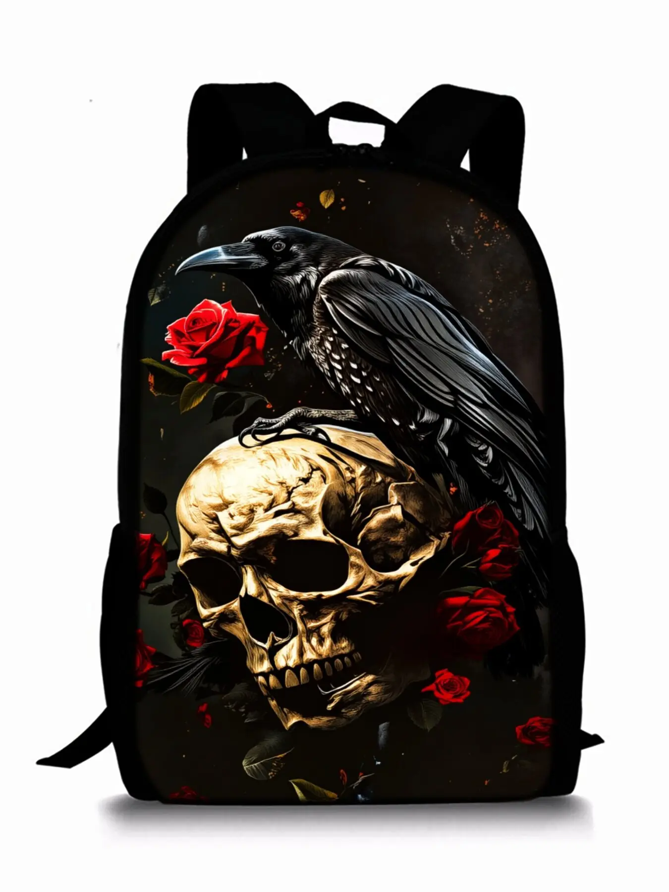 Crow Skull Red Rose Print Single-layer Backpack Rucksack Bag