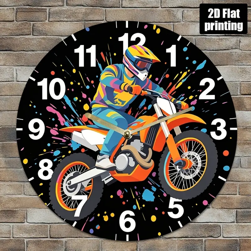 Off-road Motorcycle Art Wall Clock - Silent, non-ticking design, easy-to-read numbers, acrylic modern decoration suitable for living room, bedroom, office, garage - Perfect birthday, Christmas, Halloween gift for off-road enthusiasts (AA batteries not inc