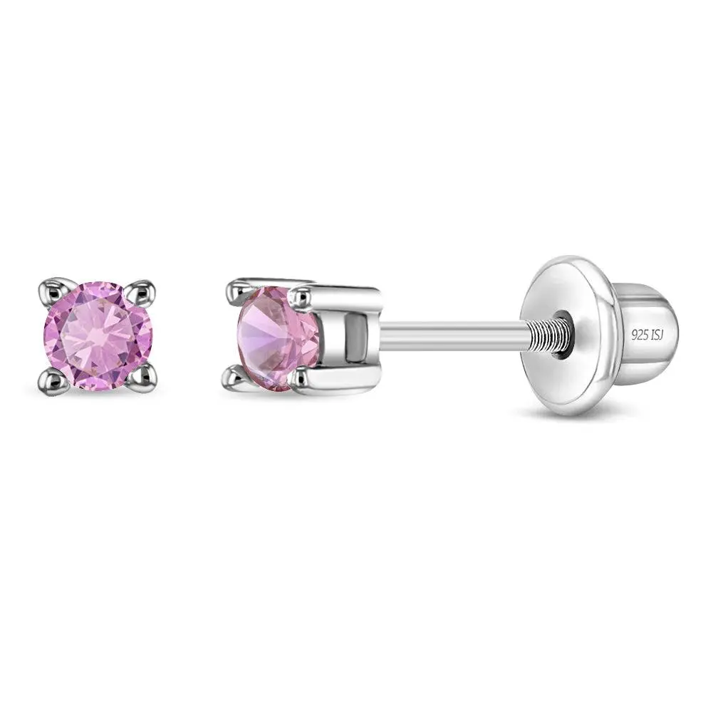 My First Solitaire 2mm Baby / Toddler Earrings Screw Back - Sterling Silver