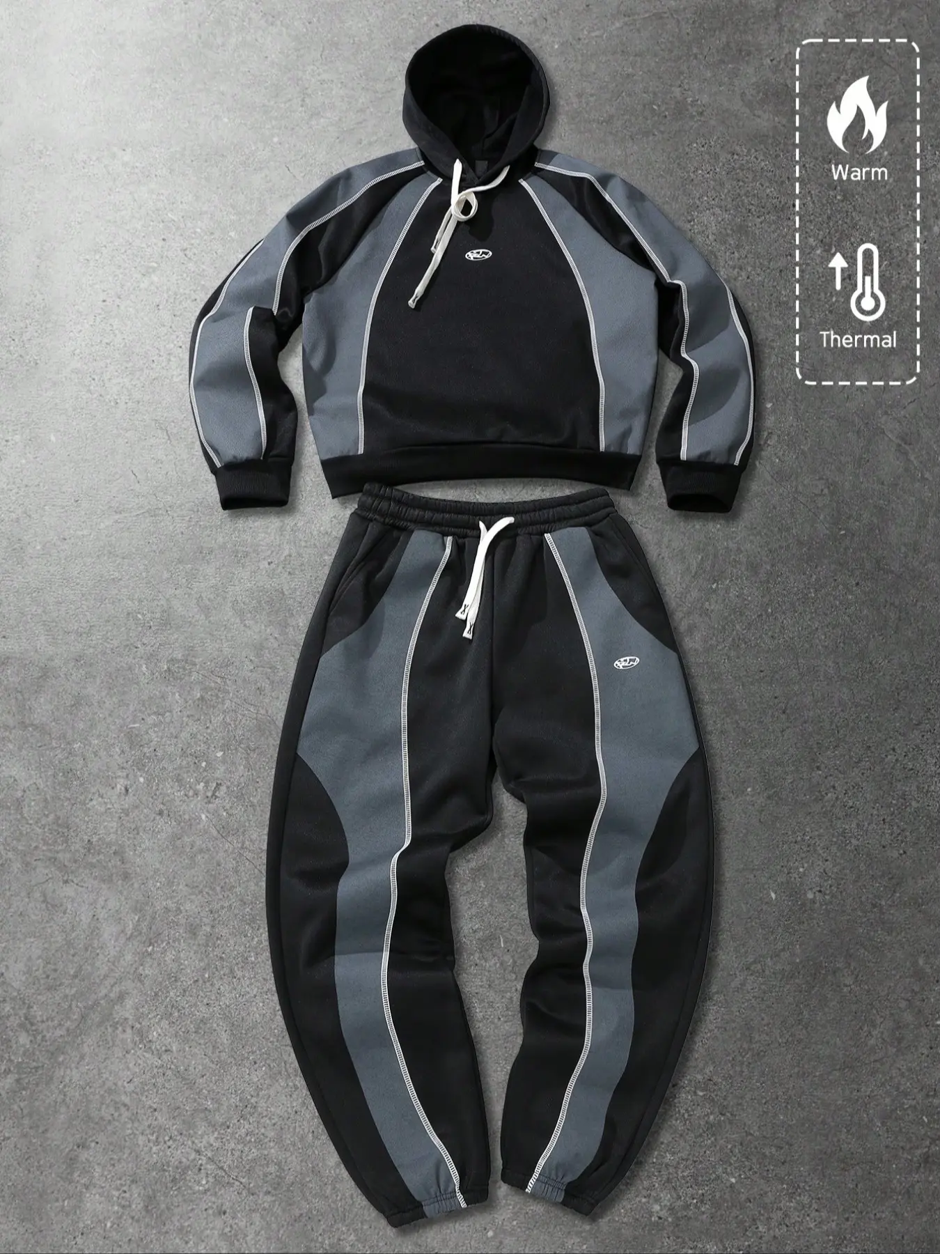 Men's unisex American English graphic print patchwork short fitted hoodie set, Athletic Activewear, casual street style, autumn/winter style, Fitted Sweatsuit, Casual Sport Set