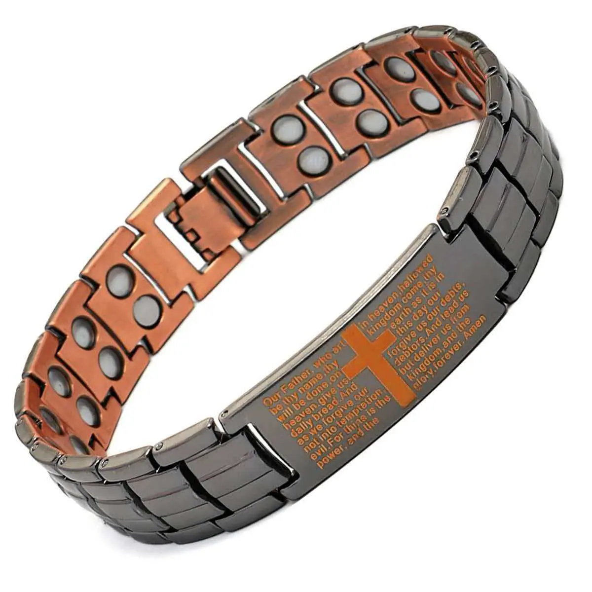 Men's Pure Copper Cross Bracelet, Magnetic Therapy Energy Band, Holiday Gift for Dad or Husband, Adjustable Bracelets