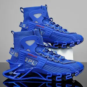 Men's High Top Blade Sole Chunky Sneakers, Breathable Knit Futuristic Streetwear Athletic Footwear for Daily Wear