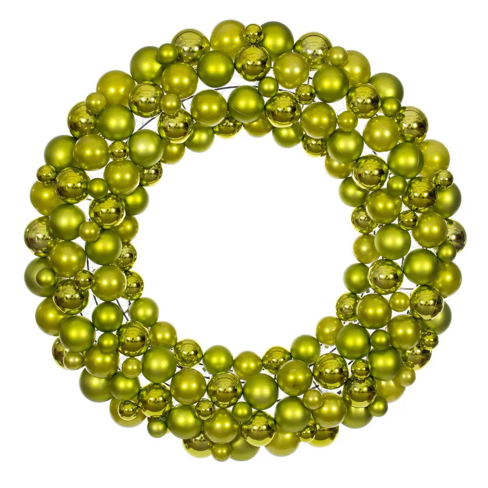 212 MAIN Metal 30 in. Ball Wreath - Lime, Festive Home Decoration with Ornaments