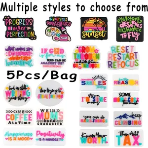 5pcs New Black and White Text Silicone Focal Beads Suitable for DIY Jewelry Keychains, Necklaces, Bracelets, and Artistic Pendants, Beads Charms Accessories