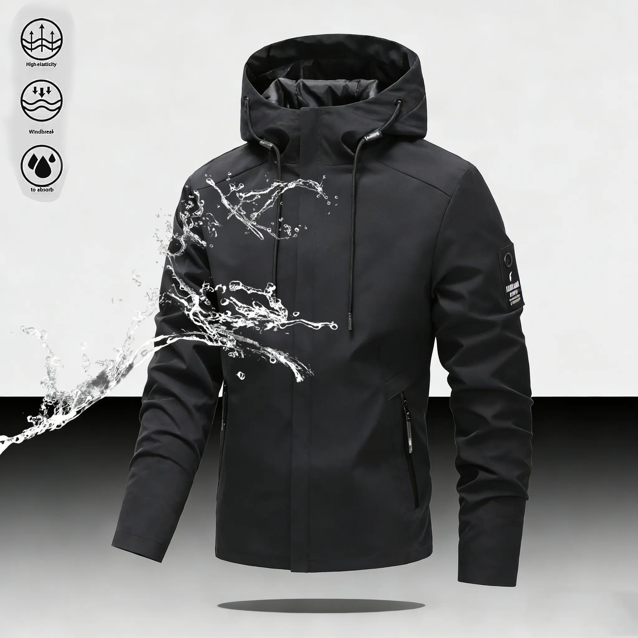 SPEEALER 2026 Spring Men's Waterproof Hooded Thin Tooling Jacket, Menswear Tops, Plain Windproof Outerwear with High Elasticity, Long Sleeve for Outdoor Casual Use, Comfort & Protection, Move with Ease