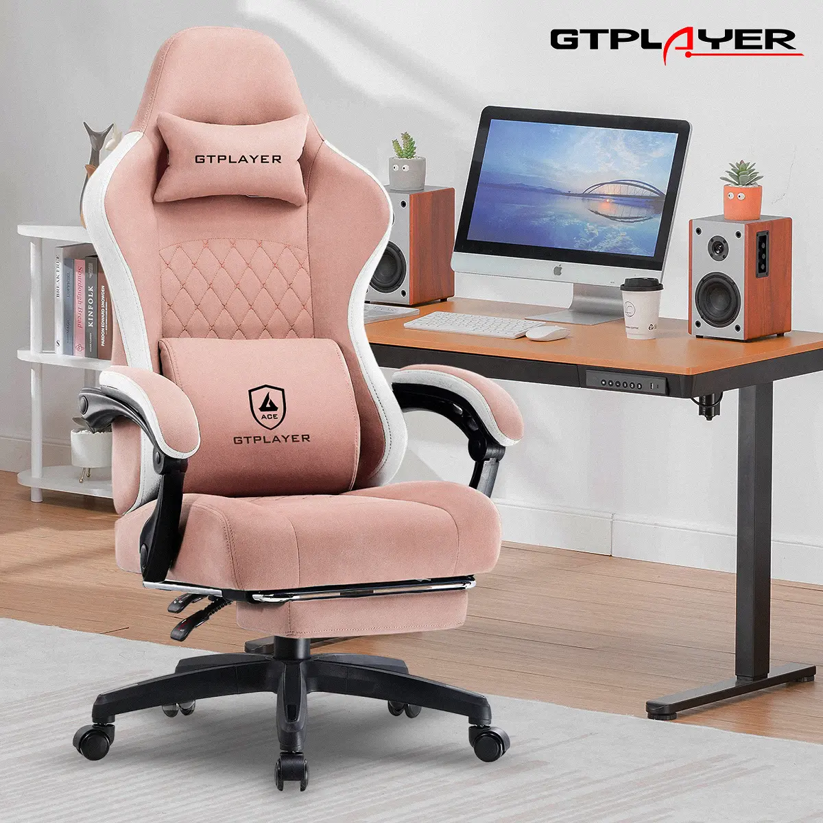 GTPLAYER High Back Ergonomic Gaming Chair - Modern Technical Fabric Office Chair with Adjustable Arms, Pocket Springs Cushion, Linkage Mechanism, Footrest, High Back Design for Gamers,summerwins