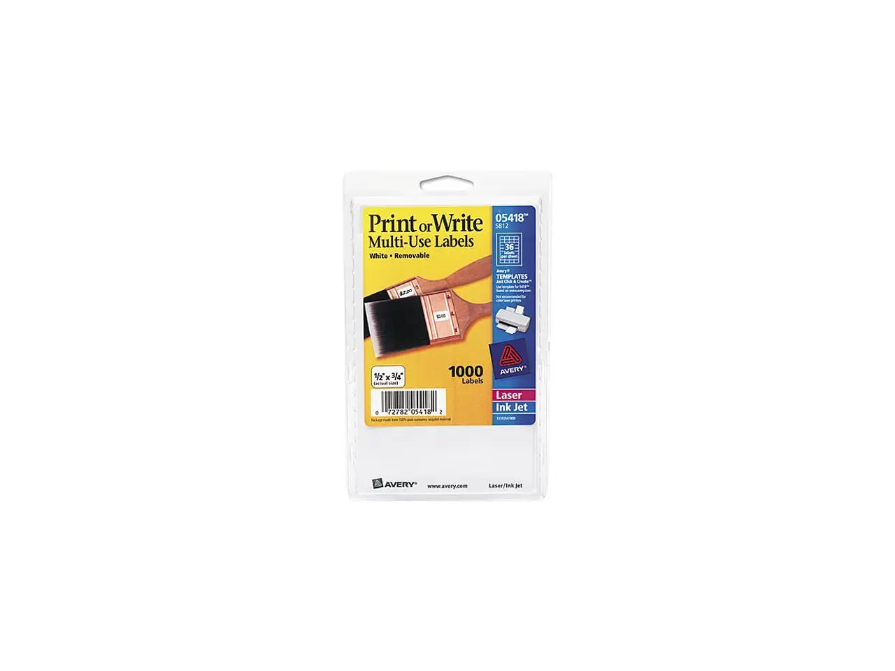 Avery 05418 Print or Write Removable Multi-Use Labels, 1/2 x 3/4, White, 1000/Pack
