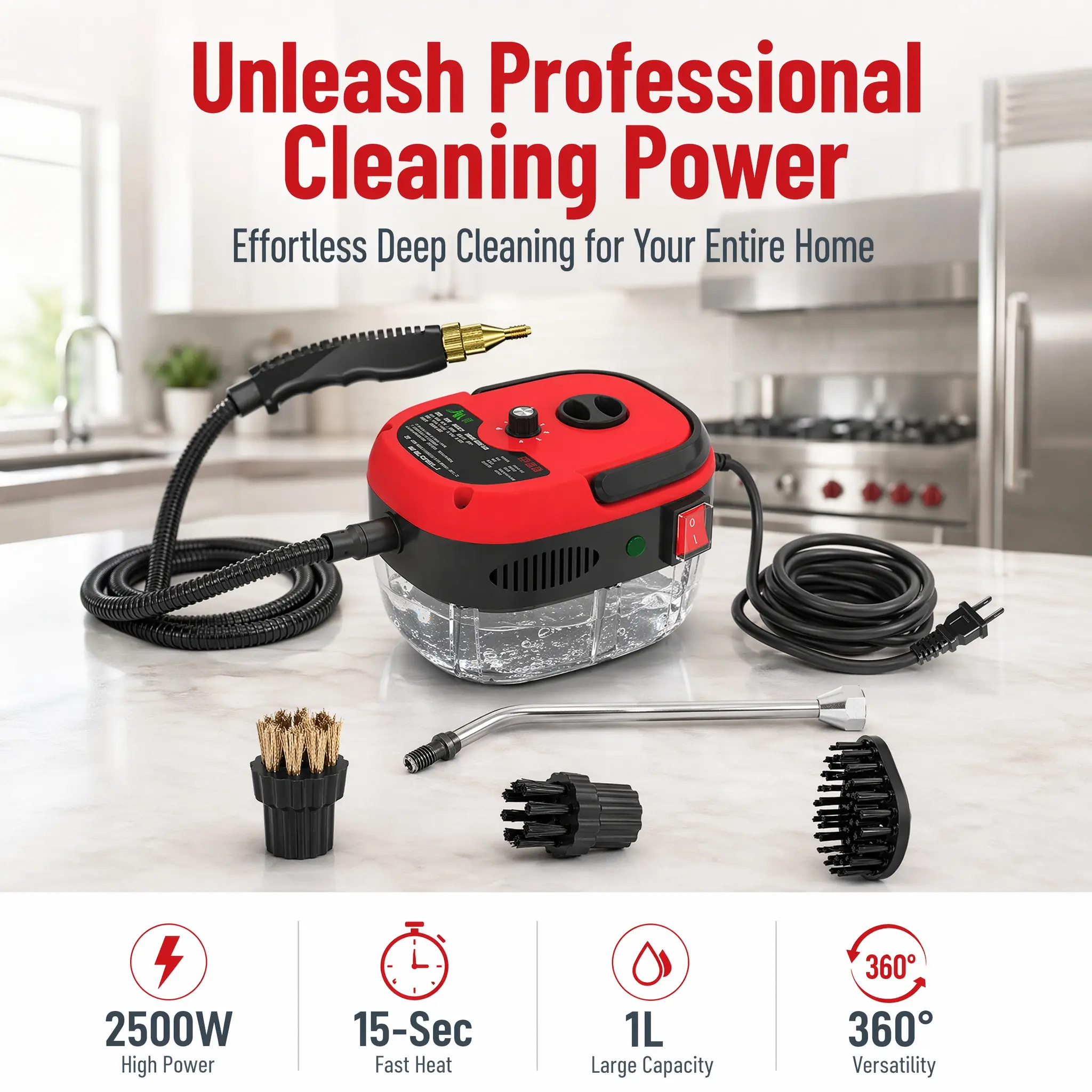 Household Multifunctional Handheld Steam Cleaner - Portable Unit with 6-Level Adjustable Settings, 15s Quick Heat-Up, Cleaning Brush Attachment for Tile, Greasy Surfaces (Steam Cleaners & Floor Polishers)
