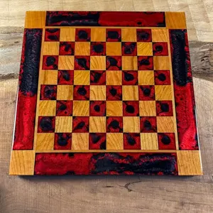 Black Onyx/Red Lava Cherry Wood Chess Board (INCLUDES PIECES)