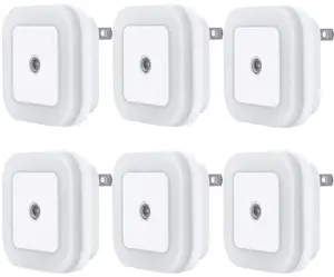 LED Night Light Lamp with Smart Sensor Dusk to Dawn Sensor, Daylight White, 0.5W Plug-in, 6-Pack