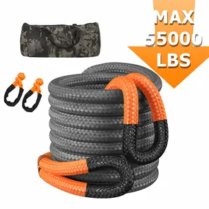 (1.26In x 30ft) 55000lbs Kinetic Recovery Tow Rope,Snatch Strap, Heavy Duty Stretch Nylon Towing Ropes with 2pcs Soft Shackles for Trucks SUV UTV ATV Tractor Car Jeep Vehicle