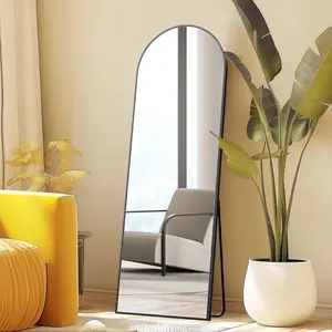 59x16 Arched Full Length Mirror, Full Body Standing Mirror Floor Mirrors, Black